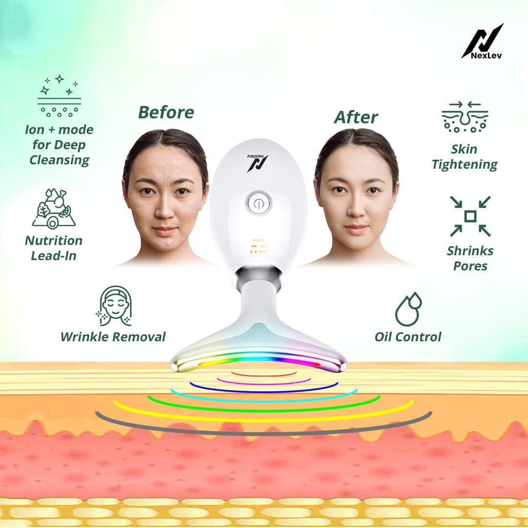 Nexlev Skin Lift Device (LE-04) | 7 Color LED | Face & Neck Skin Lifting| 3 Massage Modes
