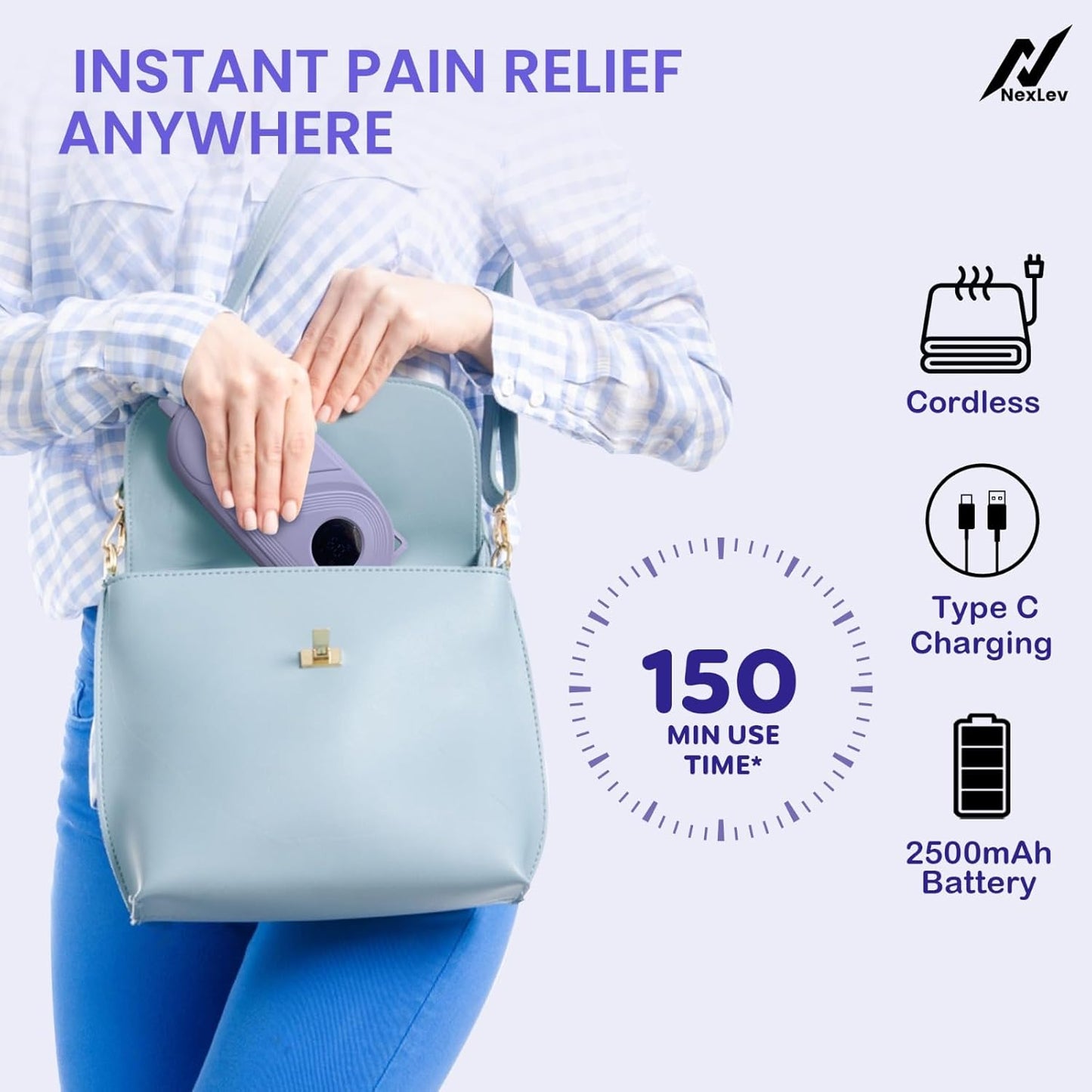 NexLev Cordless Electric Heating Pad| Period Cramp & Back Pain Relief Massager | 3 massage modes CM-02