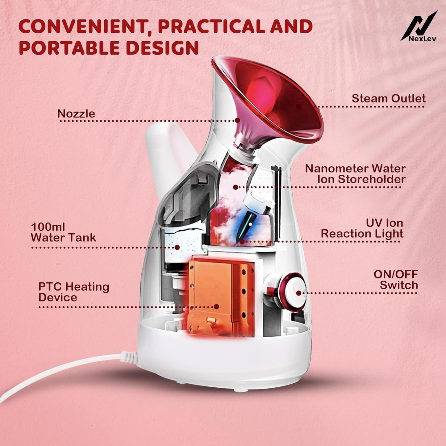 Nexlev Facial Steamer | Nano Ionic Steam Technology (FS-01)