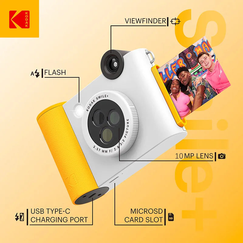 Kodak Smile+ Instant Camera 10MP, 3 Filters, ZINK Inkless Printing, Bluetooth Photo Printing from Mobile Phones, TF Card Support