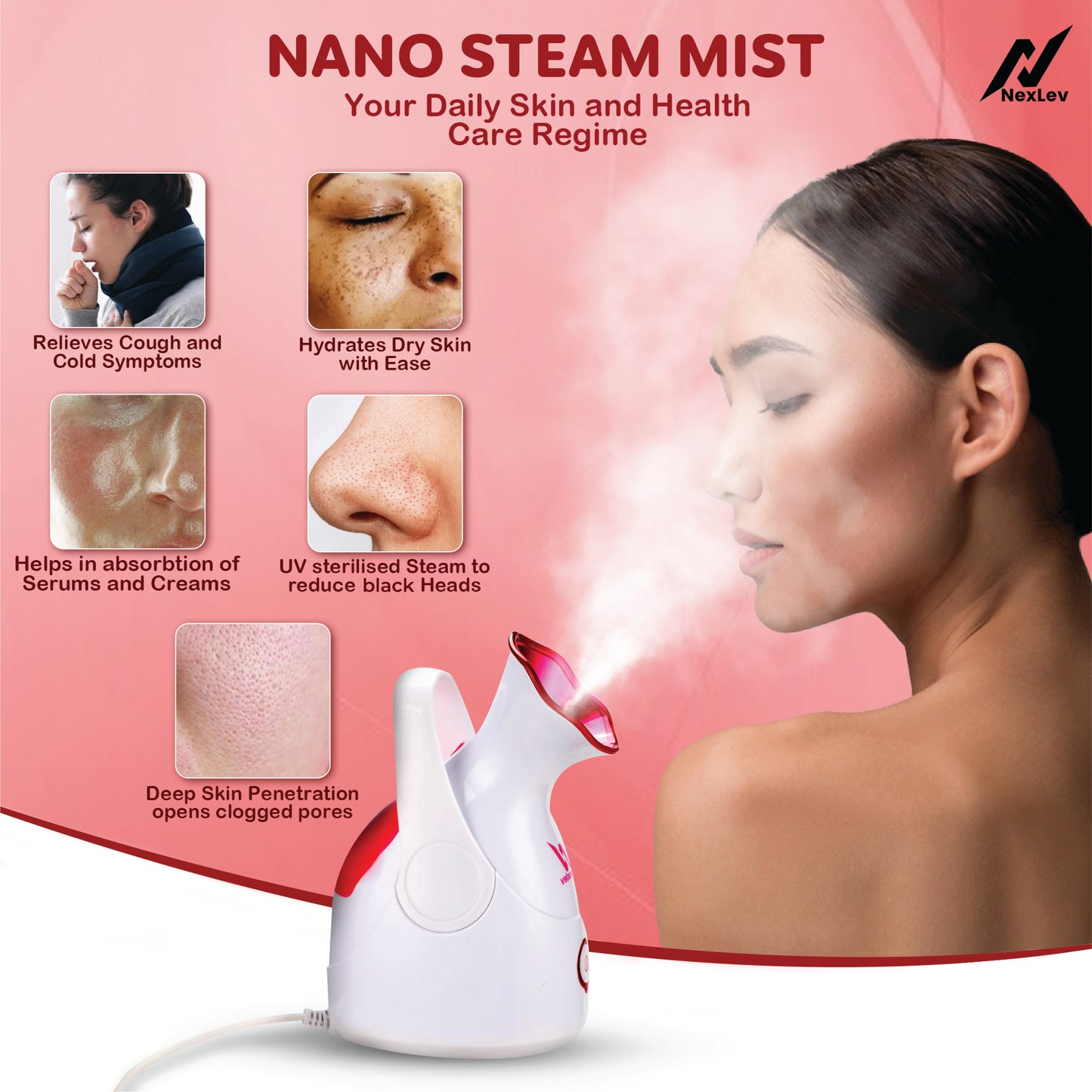 Nexlev Facial Steamer | Nano Ionic Steam Technology (FS-01)