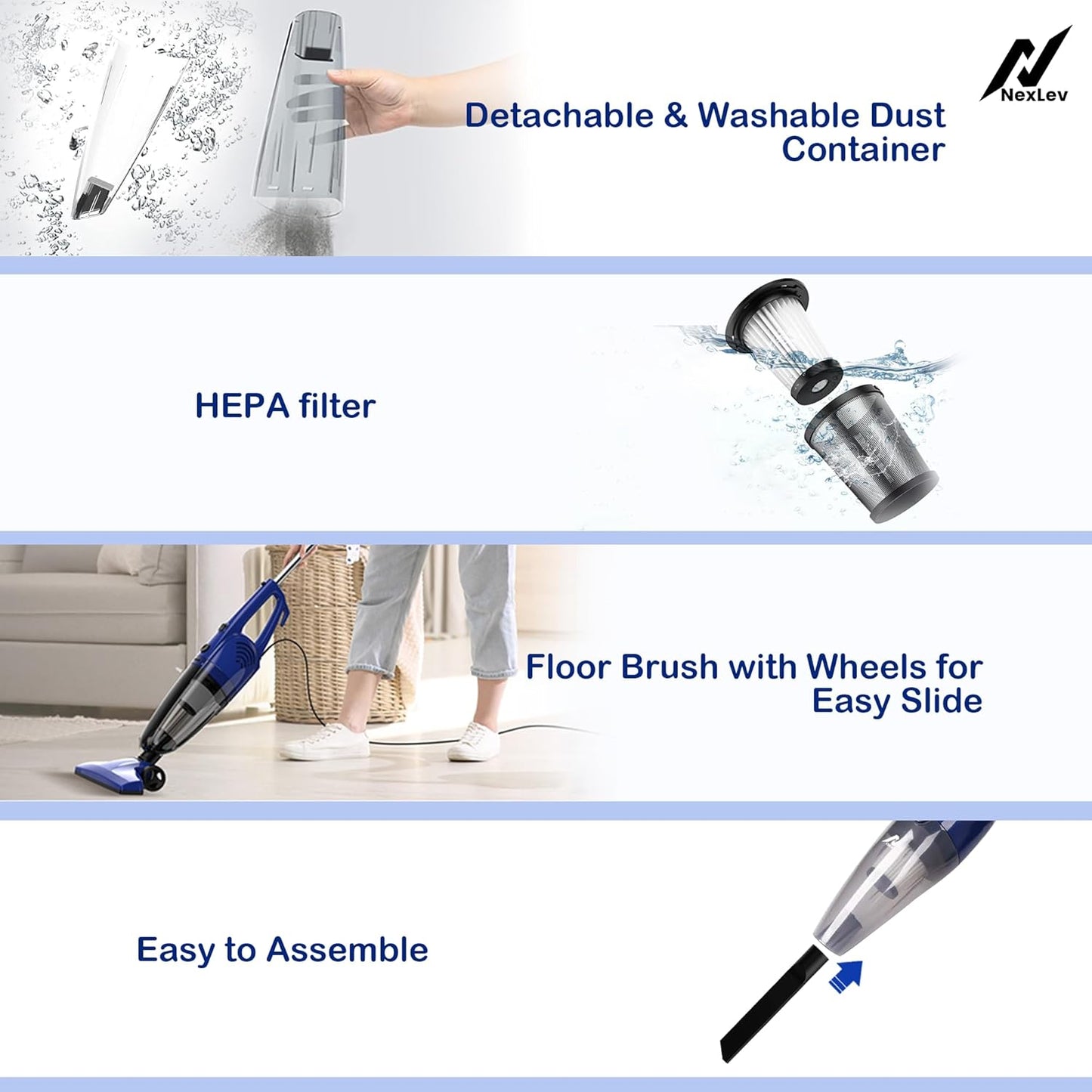 NexLev 2-in-1 Stick & Handheld Vacuum Cleaner | High Power Motor VC-01