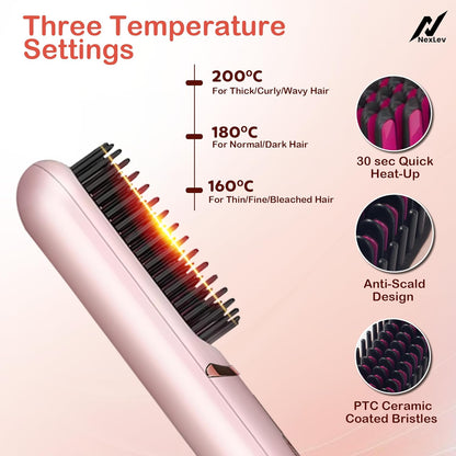 Nexlev Cordless Hair Straightener Brush | HSB-04