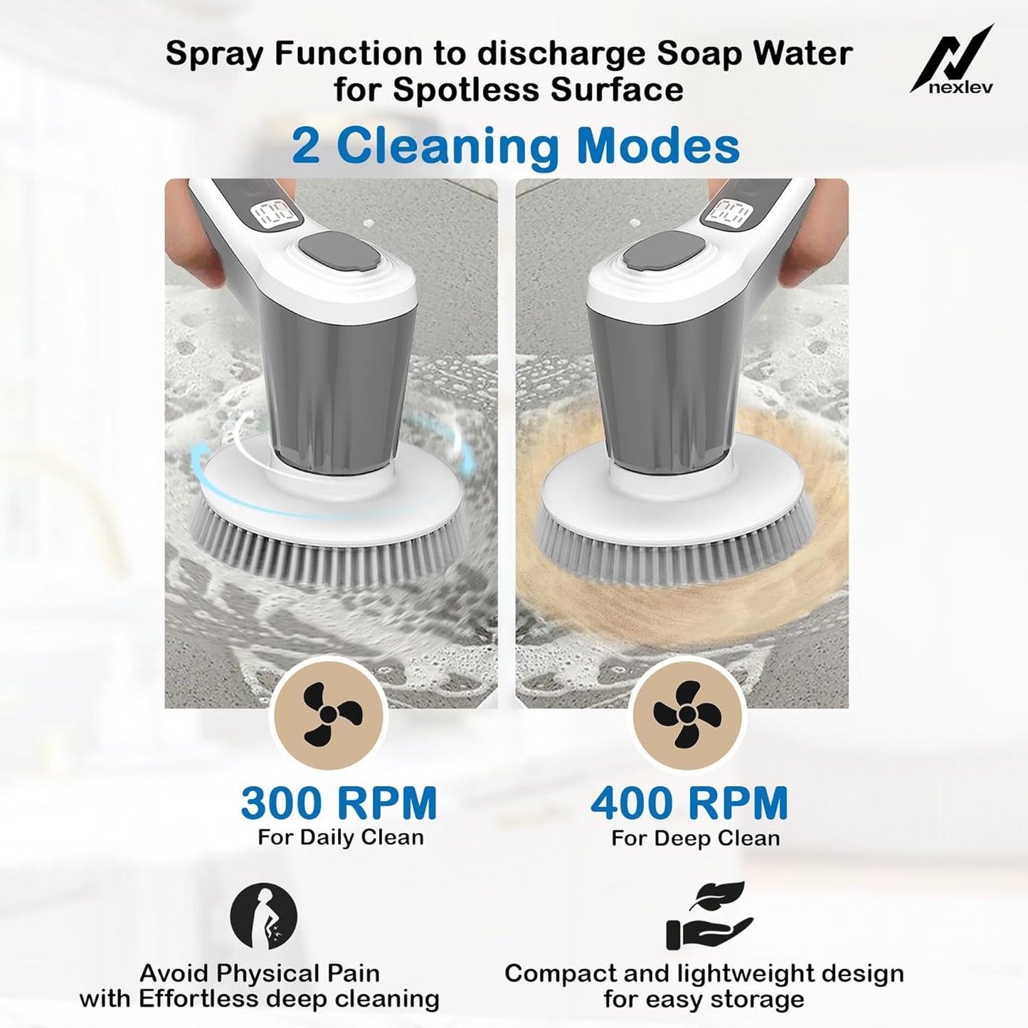 Nexlev Electric Spin Scrubber | 4500 mAh | 90 min run time SS-01
