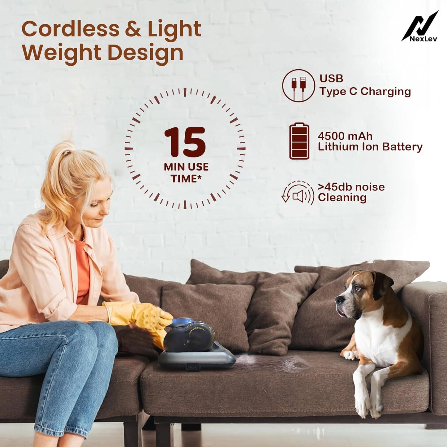 Nexlev Cordless Mite Remover | Bed, Sofa & Car Seat Dust & Mite Cleaning MR-02