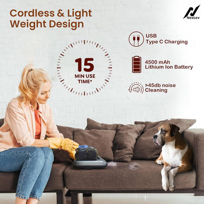 Nexlev Cordless Mite Remover | Bed, Sofa & Car Seat Dust & Mite Cleaning MR-02