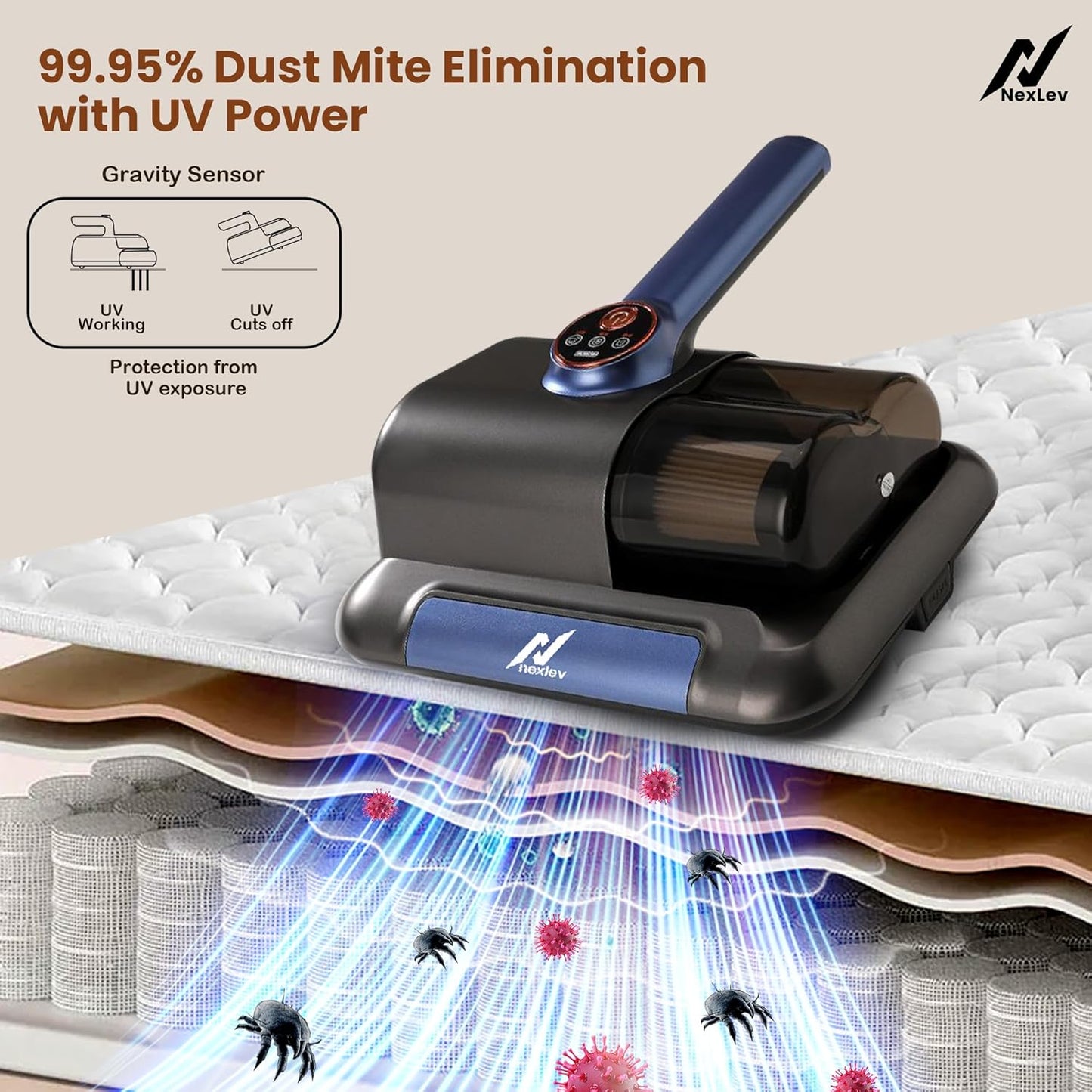 Nexlev Cordless Mite Remover | Bed, Sofa & Car Seat Dust & Mite Cleaning MR-02